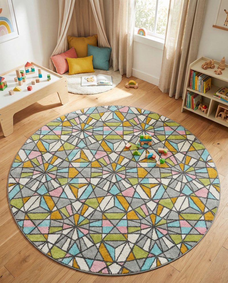 Wonder Tykes Collection Area Rug -  Chromatic Round Multi  lifestyle 46