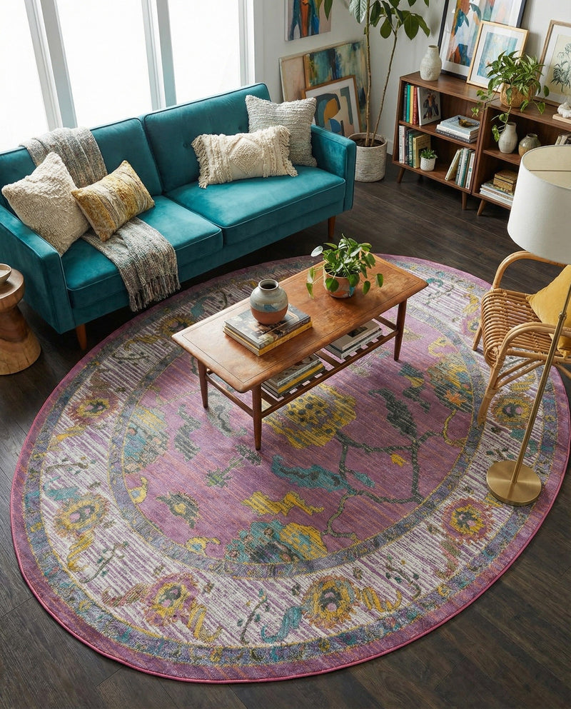 Arcadia Rugs Collection Area Rug - Eden (Pink) Oval Pink  lifestyle 79