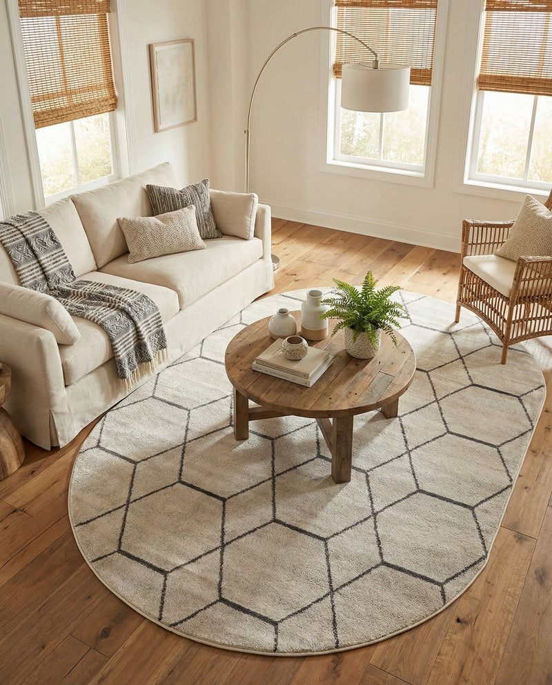 Trellis Mosaic Collection Area Rug - Arborville (Ivory) Oval Ivory  lifestyle 85