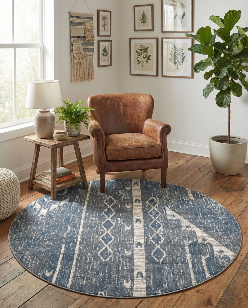 Cascade Range Collection Area Rug - Hood (Blue Gray) Round Blue Gray  lifestyle 59