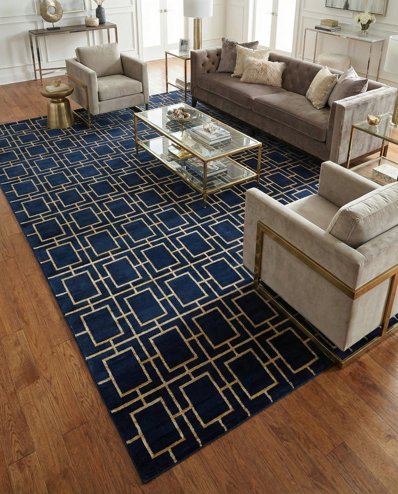 Hollywood Luxe Collection Area Rug -  Beverly (Navy Blue Gold) Rectangle Navy Blue Gold  lifestyle 7