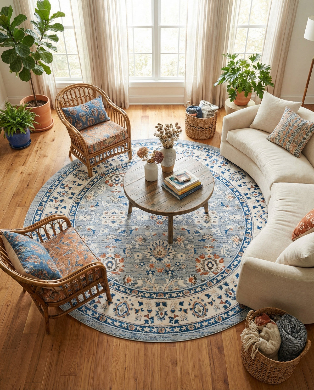 Savannah Elegance Collection Area Rug - Augusta (Aqua Blue) Round Aqua Blue  lifestyle 119