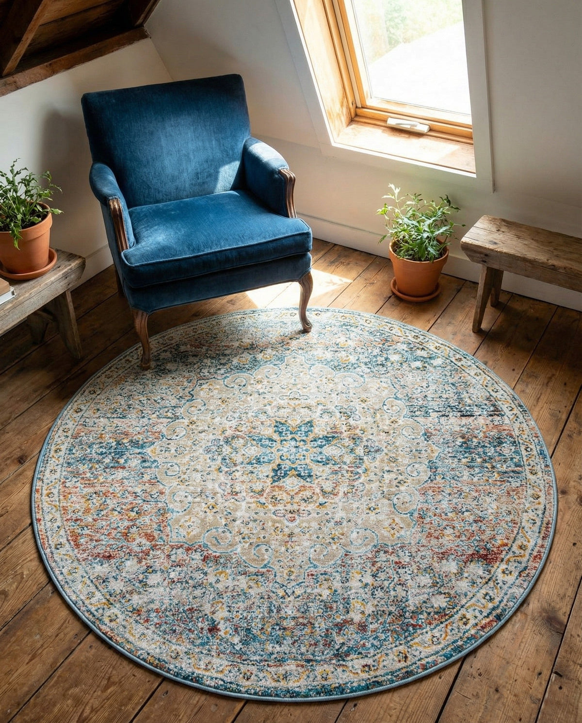 Coastal Haven Collection Area Rug - Seabreeze (Multi) Round Multi  lifestyle 97