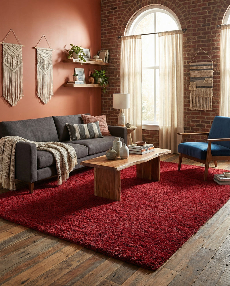 Plush Oasis Collection Area Rug - Serenity (Cherry Red) Rectangle Cherry Red  lifestyle 28