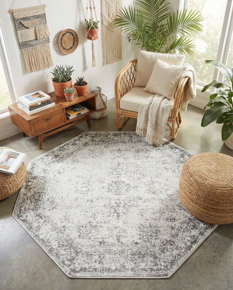 Riviera Elegance Collection Area Rug - Antibes (Gray) Octagon Gray  lifestyle 57