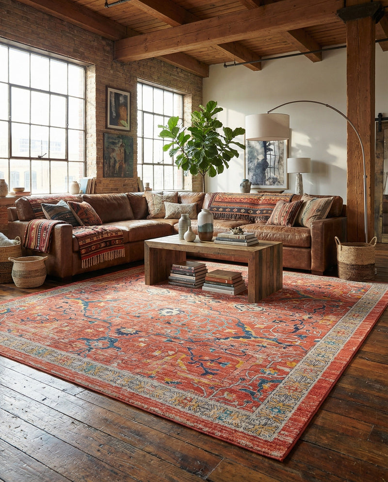 Seville Stripes Collection Area Rug -  Malaga (Brick Red) Rectangle Brick Red  lifestyle 9