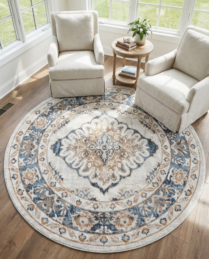 Cambridge Classics Collection Area Rug -  Magdalene (Cream) Round Cream  lifestyle 28