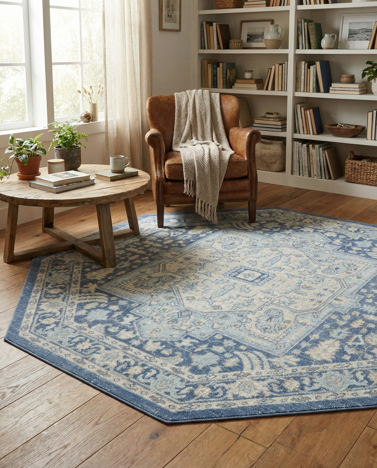 Savannah Series Collection Area Rug - Charleston (French Blue) Octagon French Blue  lifestyle 50