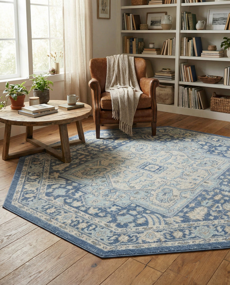 Savannah Series Collection Area Rug - Charleston (French Blue) Octagon French Blue  lifestyle 50