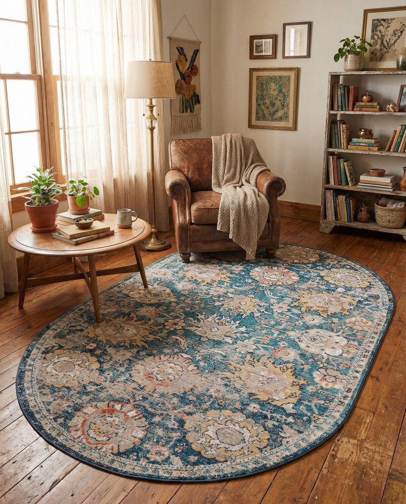 Seville Stripes Collection Area Rug -  Cordoba (Blue) Oval Blue  lifestyle 75