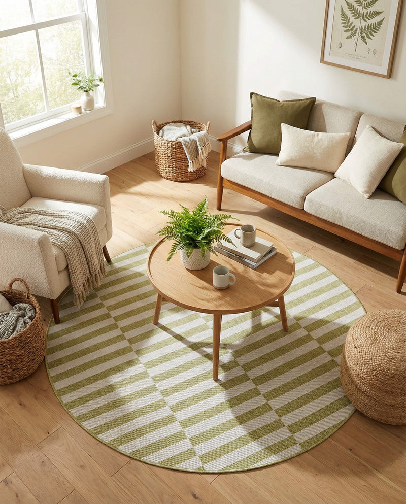 Seaside Stripes Collection Area Rug - Cabana (Green) Round Green  lifestyle 50