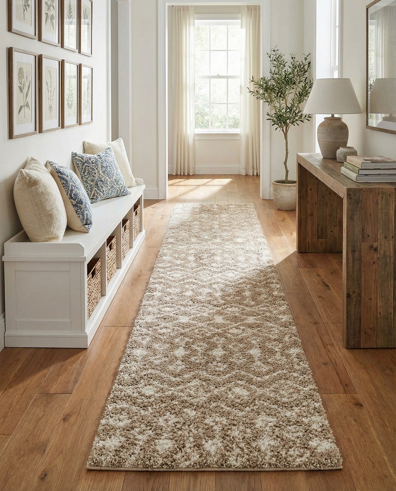 Berber Lattice Shag Collection Area Rug - Atlas (Light Brown) Runner Light Brown  lifestyle 66