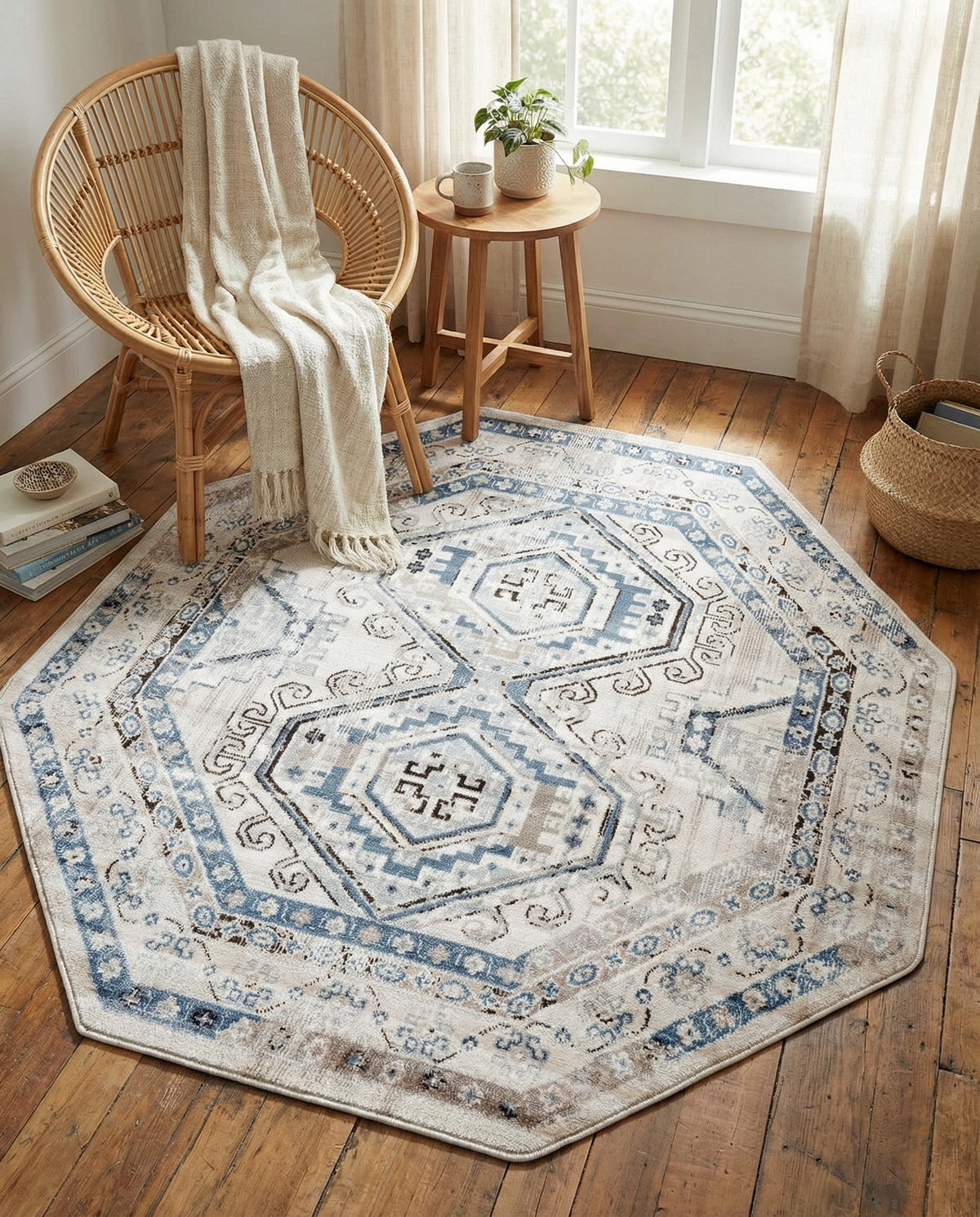 Savannah Elegance Collection Area Rug -  Tybee (Gray Blue) Octagon Gray Blue  lifestyle 93