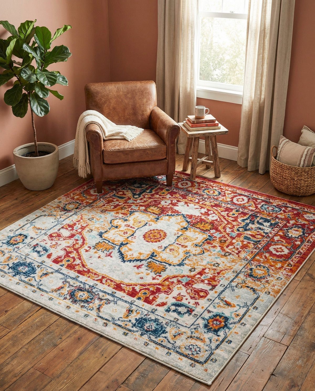 Parisian Elegance Collection Area Rug - Versailles (Rust Red) Square Rust Red  lifestyle 94