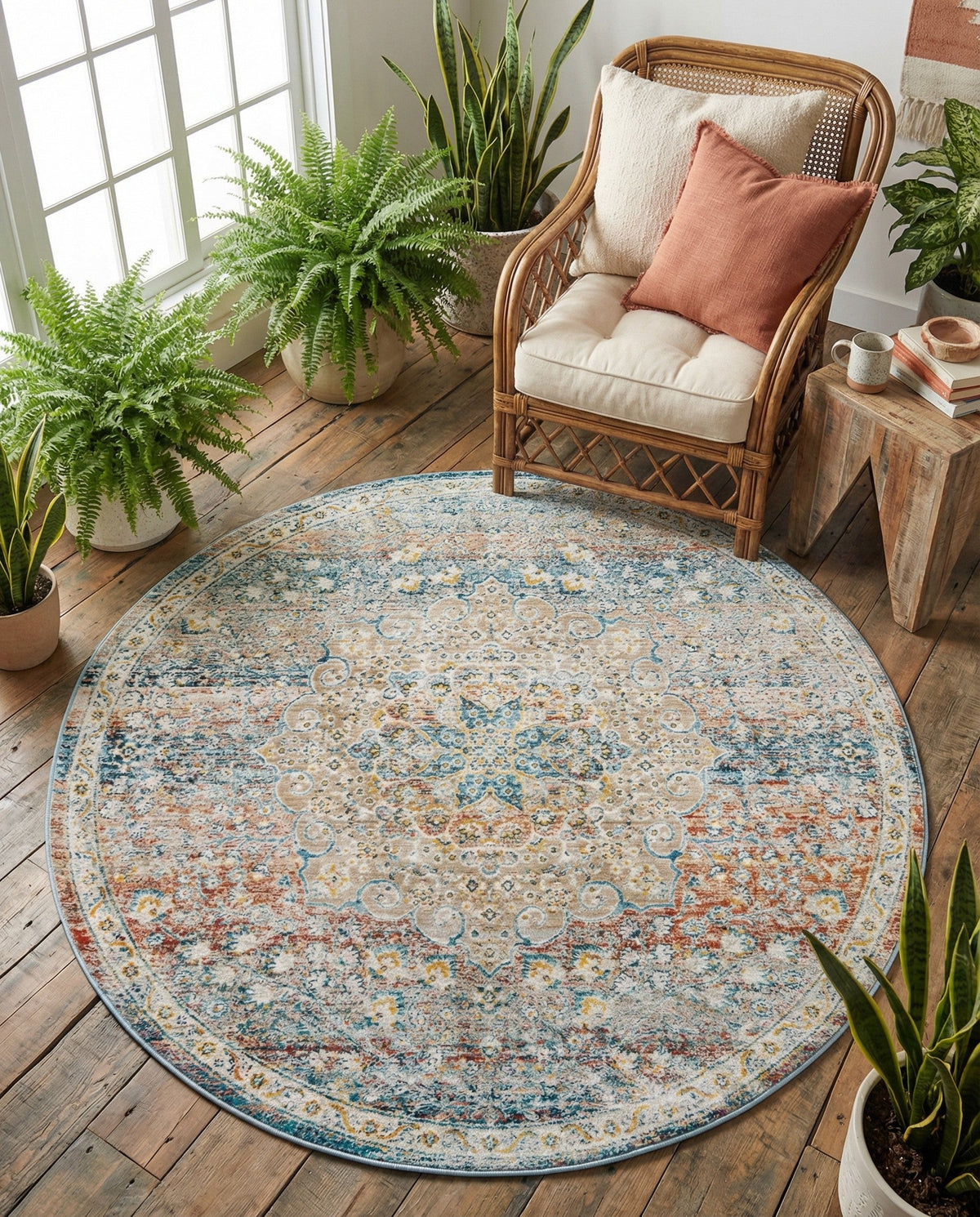 Coastal Haven Collection Area Rug - Seabreeze (Multi) Round Multi  lifestyle 81