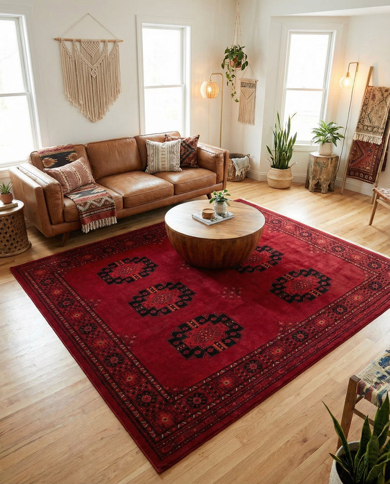 Samarkand Elegance Collection Area Rug -  Fergana Square Red  lifestyle 77