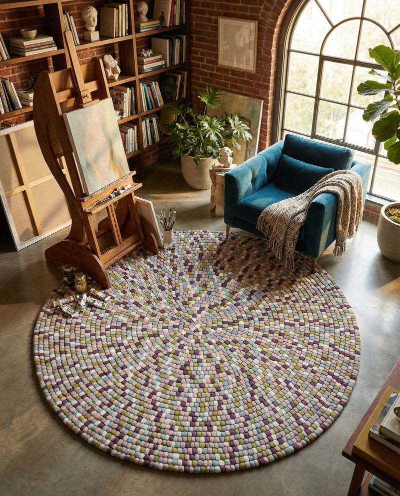 Woolen Sphere Collection Area Rug - Orbsburg (Pink and Purple) Round Pink and Purple  lifestyle 35