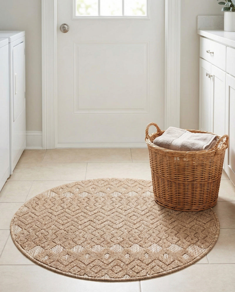 Garden Lattice Charm Collection Area Rug -  Pergola (Beige) Round Beige  lifestyle 61