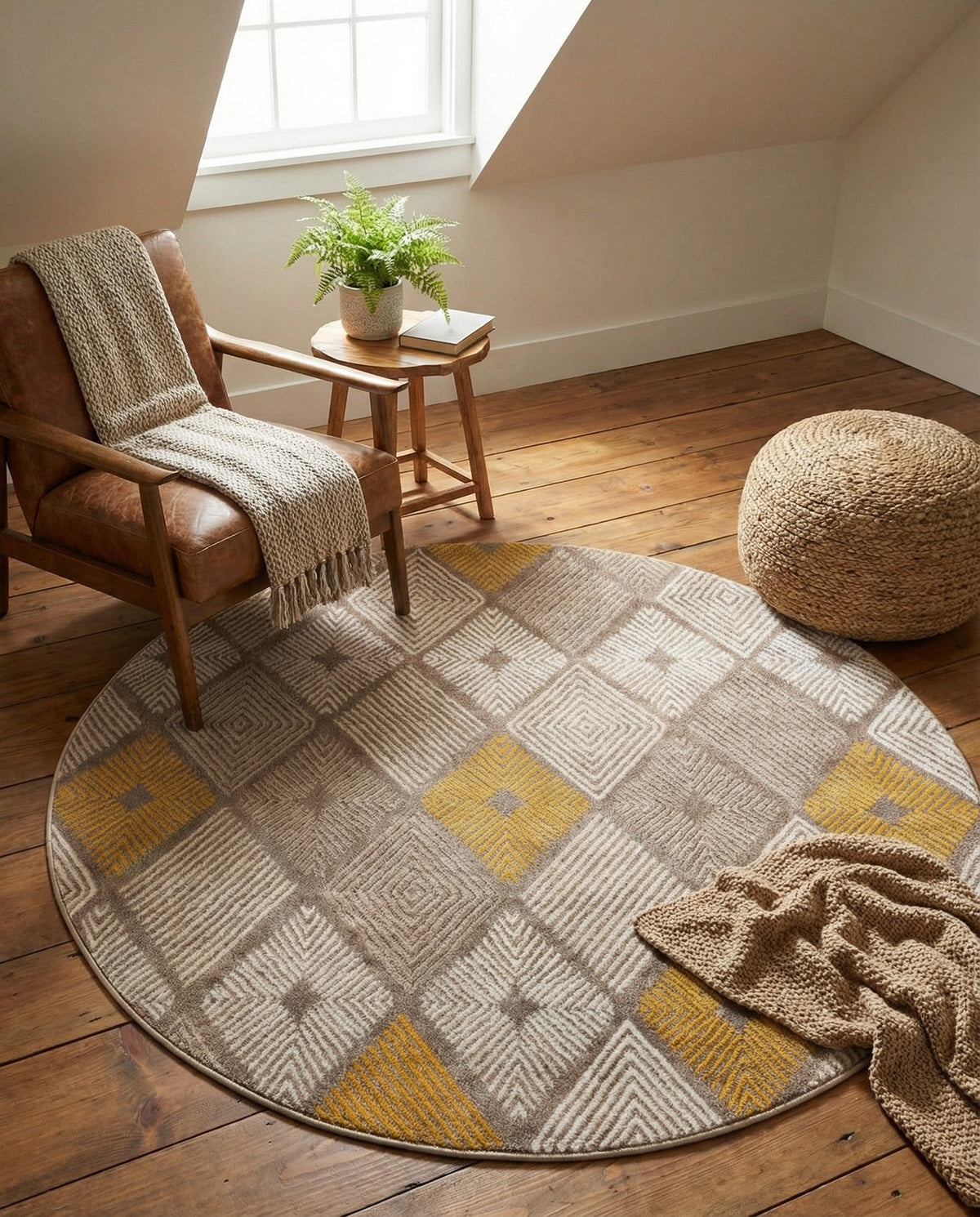 Coastal Haven Collection Area Rug -  Anchorage Round Ivory and Yellow  lifestyle 92