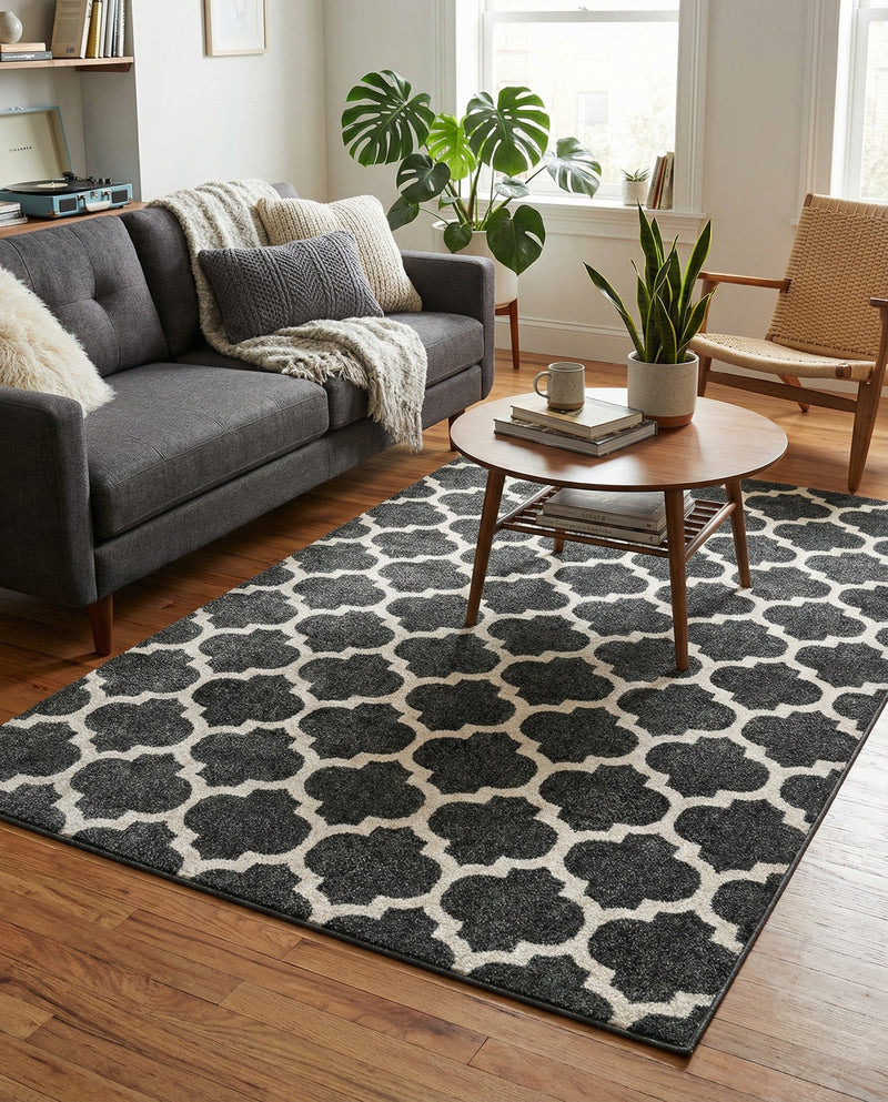 Lattice Gardens Collection Area Rug -  Bloomfield (Black) Rectangle Black  lifestyle 18