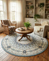 Persian Elegance Collection Area Rug -  Hamedan (Blue) Round Blue  lifestyle 28