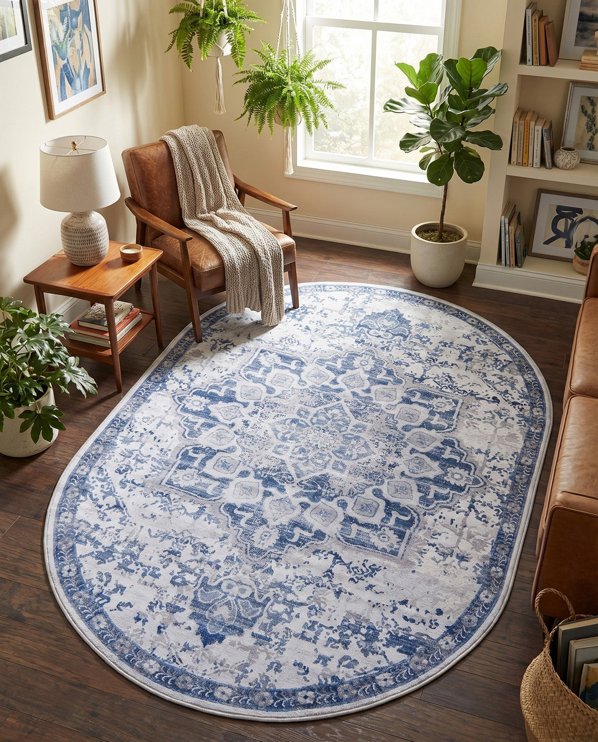 Baroque Era Collection Area Rug - Versailles (Gray Blue) Oval Gray Blue  lifestyle 87
