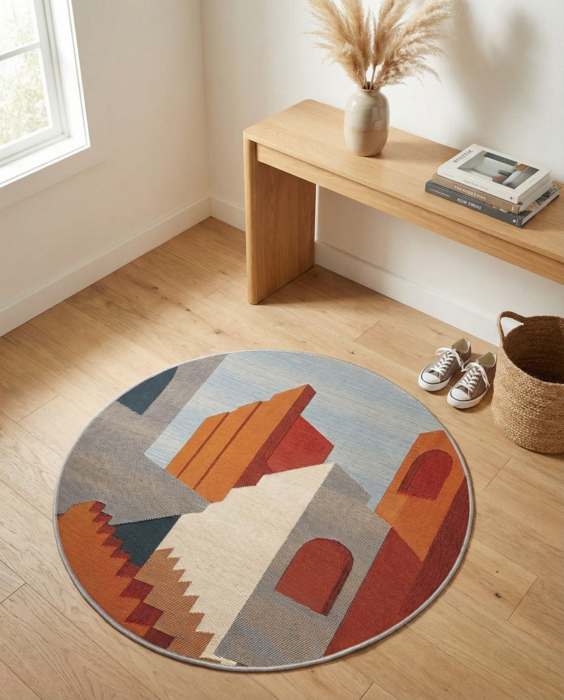 Urban Terrace Collection Area Rug -  Patio Round Multi  lifestyle 68