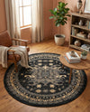 Tabriz Tapestries Collection Area Rug - Azerbaijan (Black) Round Black  lifestyle 57