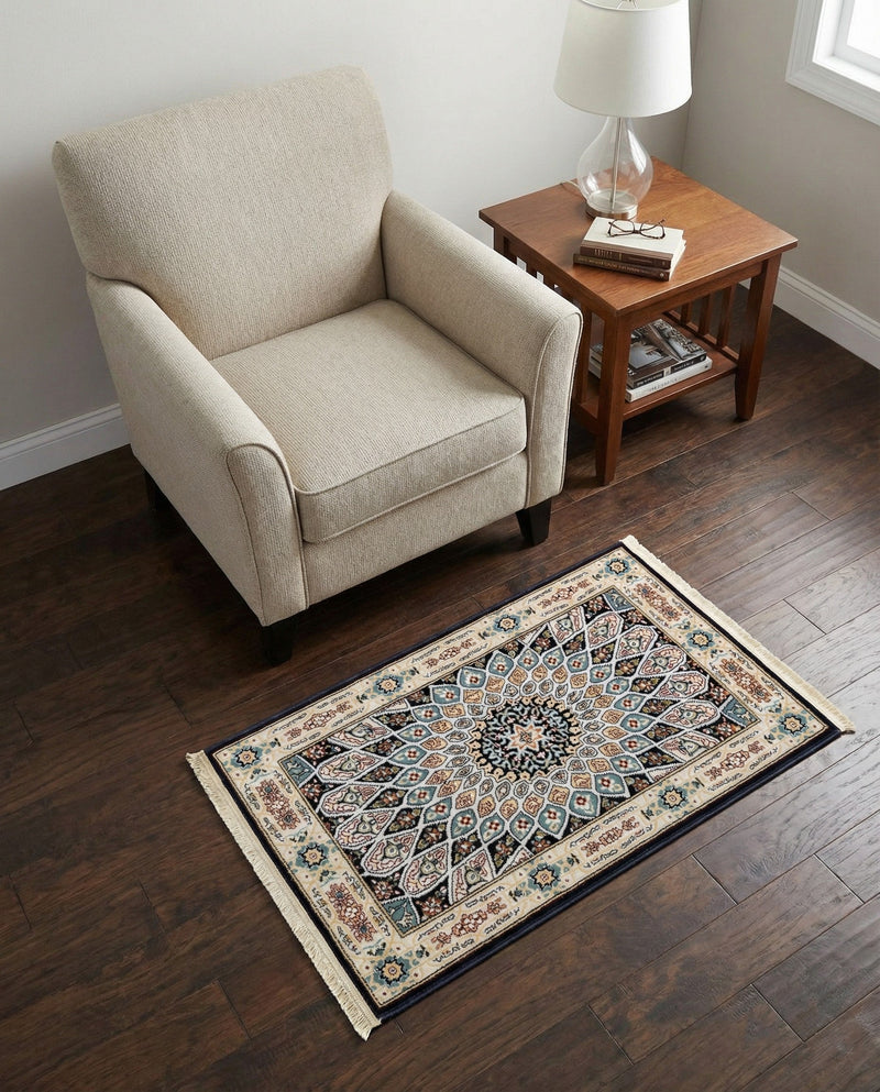 Persian Elegance Collection Area Rug -  Hamedan (Navy Blue) Rectangle Navy Blue  lifestyle 30