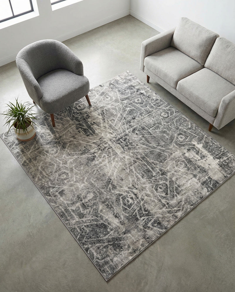 Riviera Elegance Collection Area Rug -  Grasse Square Dark Gray  lifestyle 80