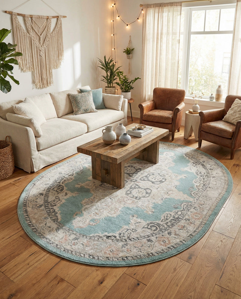 Beverly Grove Collection Area Rug -  Fairfax (Aqua) Oval Aqua  lifestyle 57