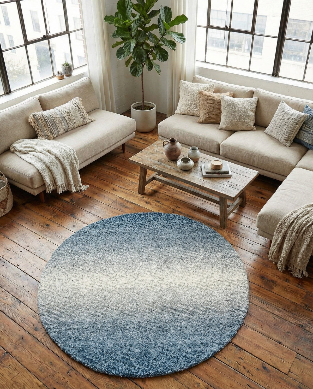 Cozy Cove Shag Collection Area Rug -  Lagoon Round Blue  lifestyle 98