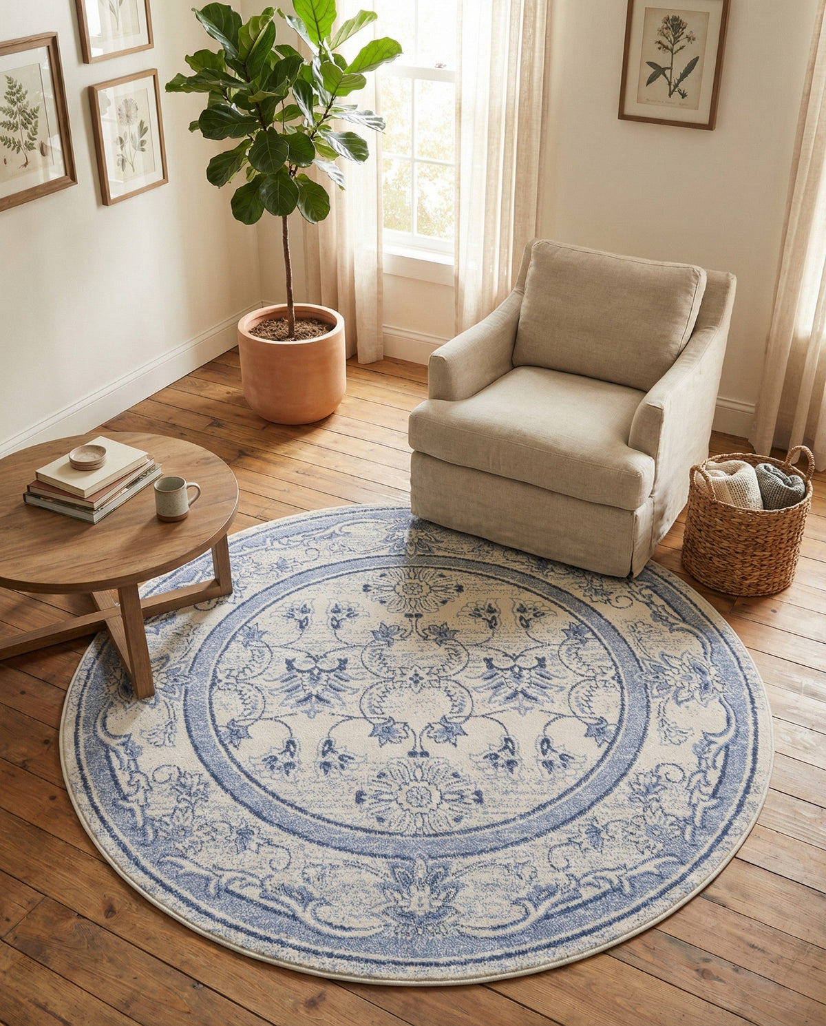 Horizon Collection Area Rug -  Meridian Round Ivory Blue  lifestyle 94