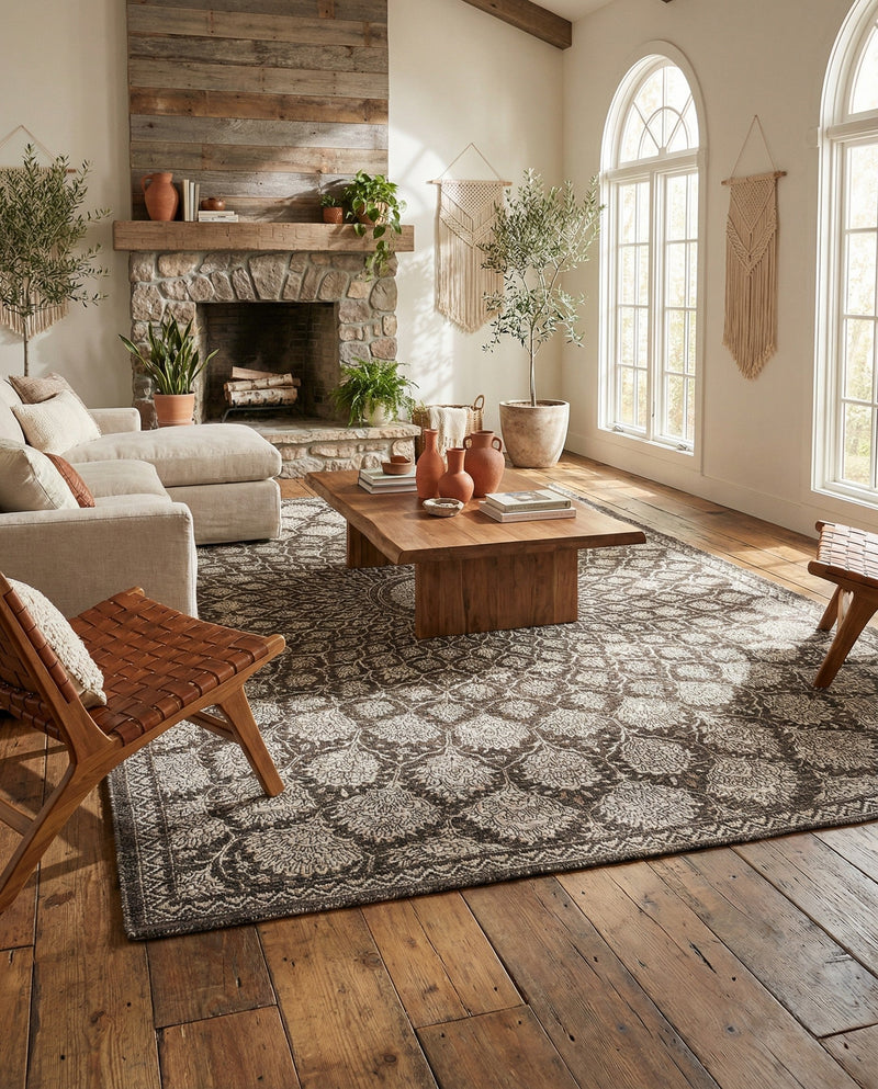 Savannah Threads Collection Area Rug -  Serengeti Rectangle Charcoal and Ivory  lifestyle 10