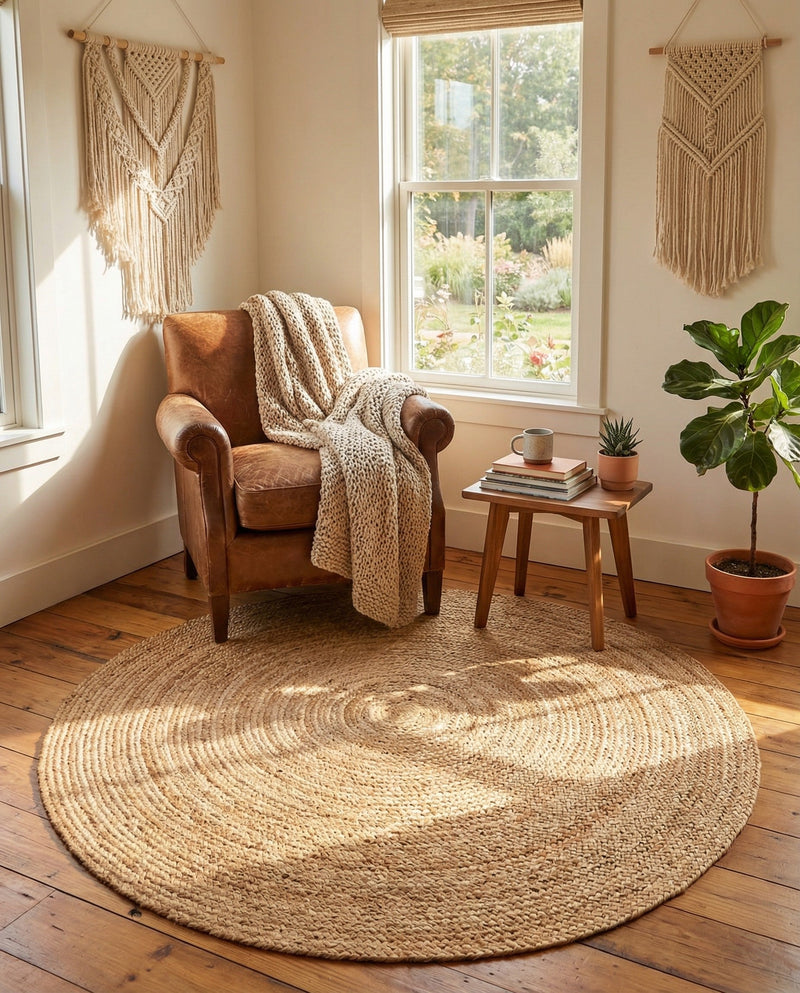 Woven Seaside Elegance Collection Area Rug - Coastline Round Natural  lifestyle 67