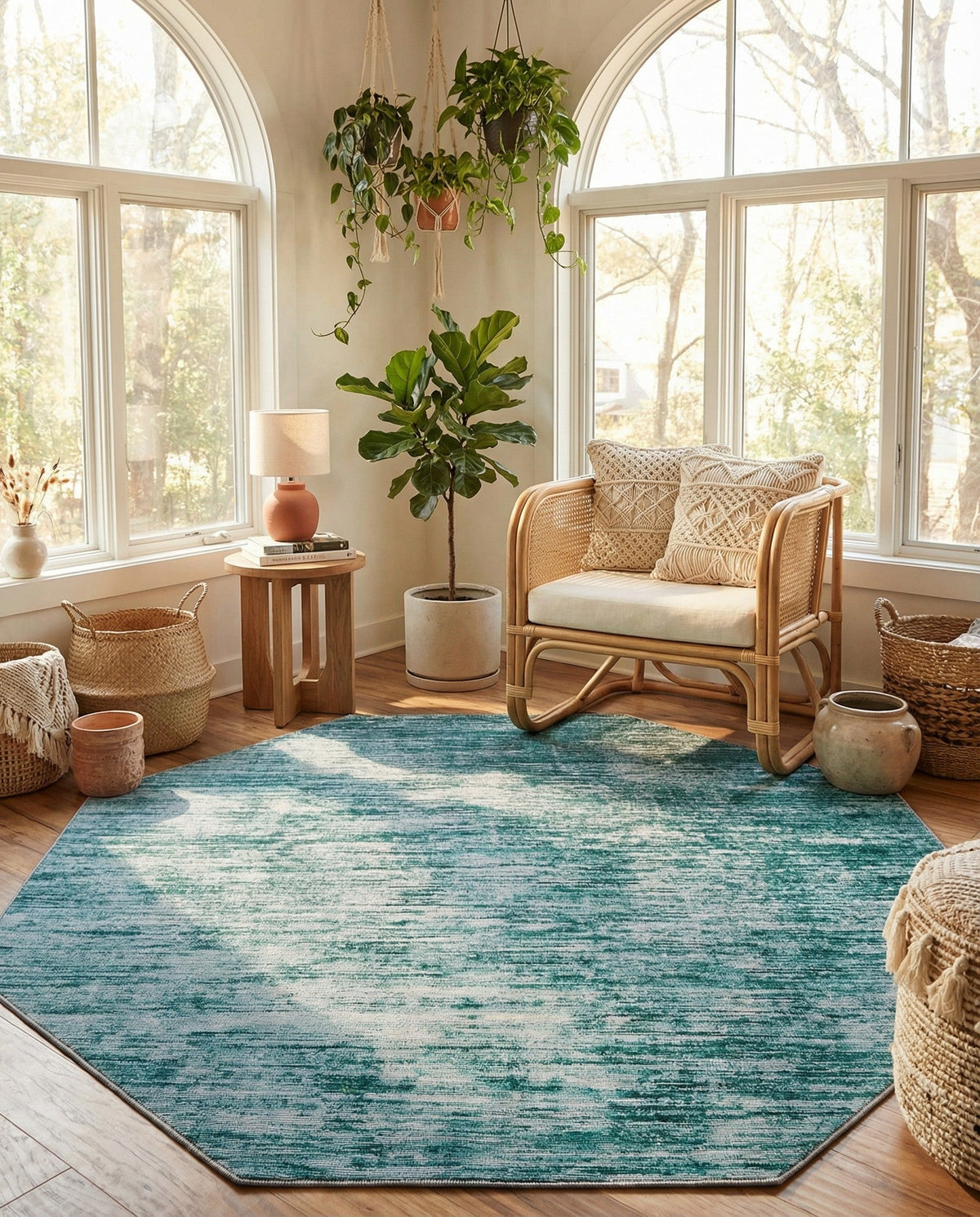 Sahara Essence Collection Area Rug - Oasis (Teal) Octagon Teal  lifestyle 88