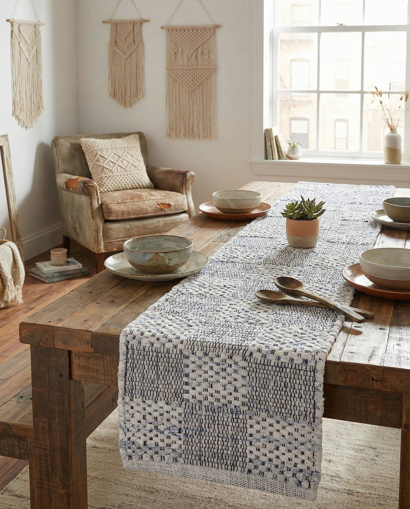 Thar Cotton Collection Area Rug - Serengeti Table Runner Ivory  lifestyle 15