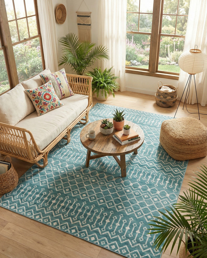 Marrakech Lattice Collection Area Rug - Medina (Turquoise) Rectangle Turquoise  lifestyle 12