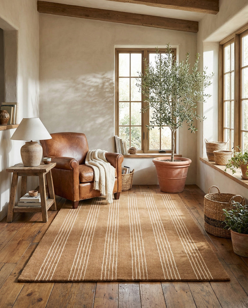 Hampton Stripes Wool Collection Area Rug - Montauk Rectangle Latte Brown  lifestyle 28