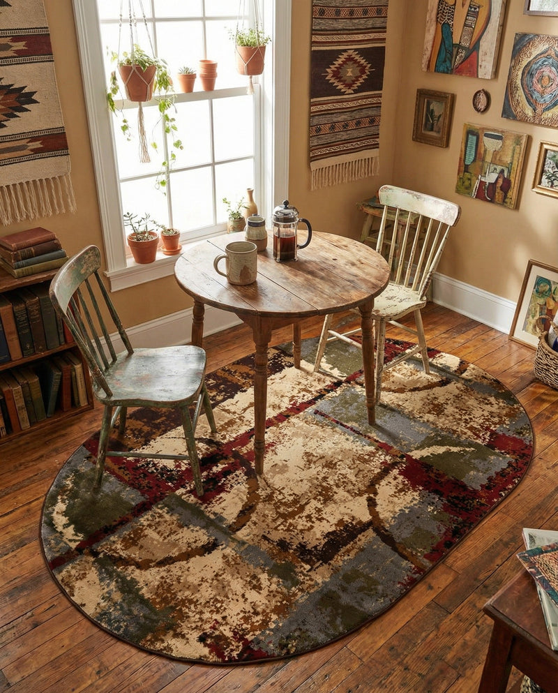 Bistro Lounge Collection Area Rug -  FlatWhite Oval Multi  lifestyle 88