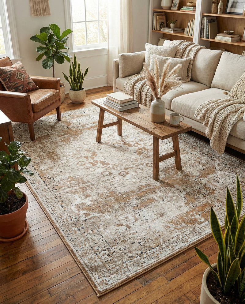 Coastal Manor Collection Area Rug -  Pelican Rectangle Khaki  lifestyle 51