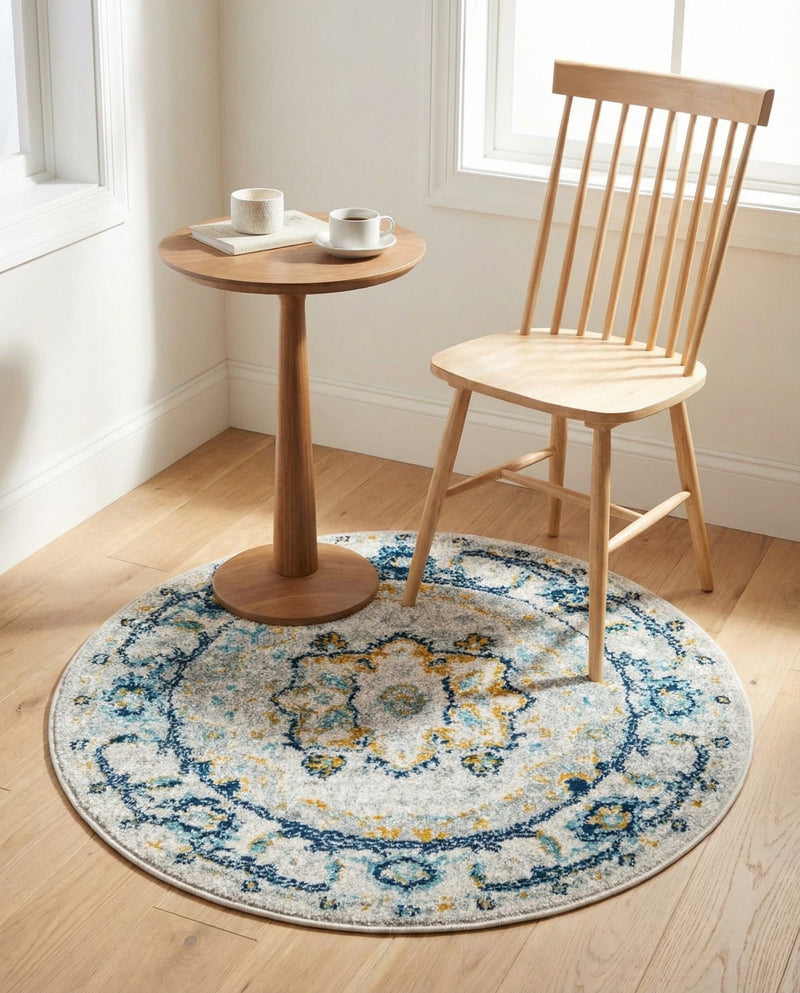 Parisian Elegance Collection Area Rug - Versailles (Gray) Round Gray  lifestyle 39