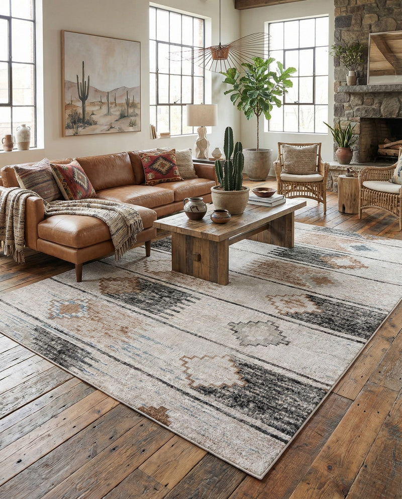 Desert Modern Eco Rug Series Collection Area Rug -  Taos Rectangle Ivory  lifestyle 12