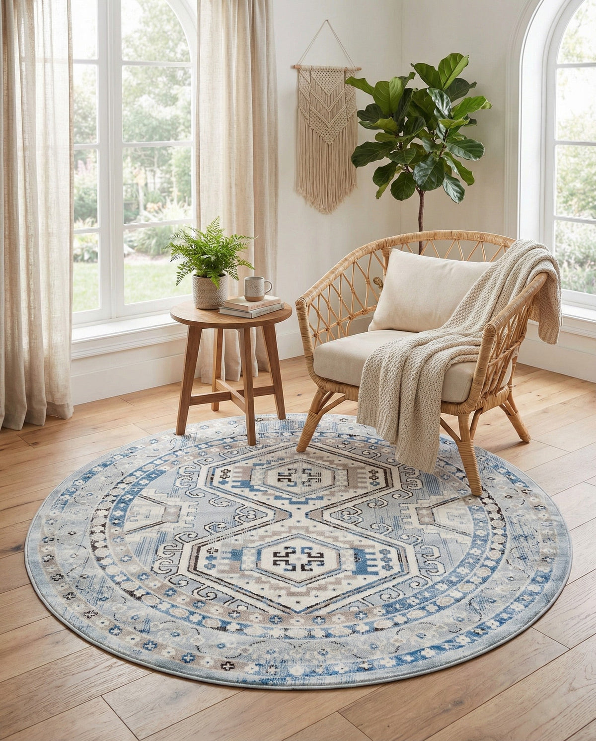 Savannah Elegance Collection Area Rug -  Tybee (Aqua Blue) Round Aqua Blue  lifestyle 90