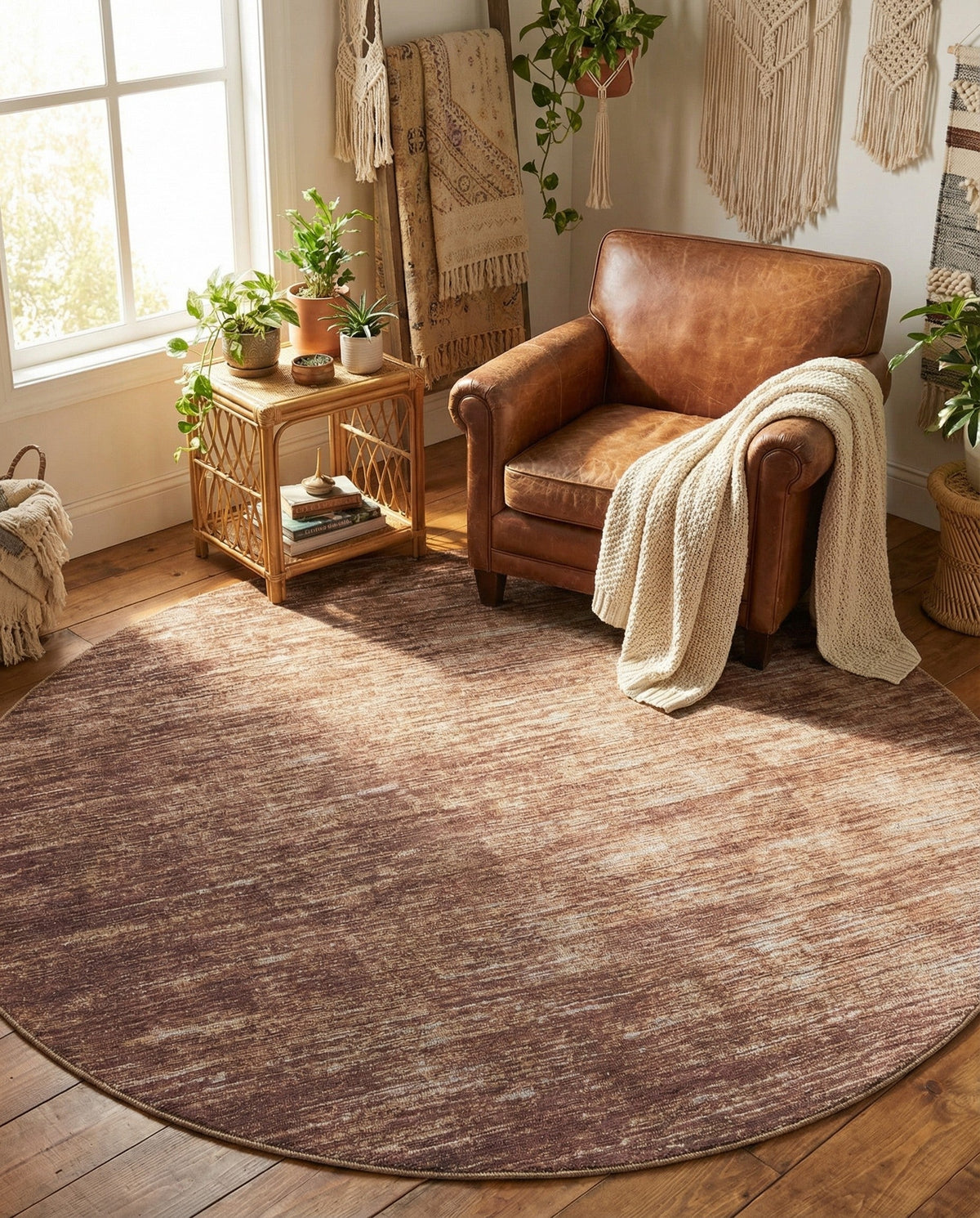 Sahara Essence Collection Area Rug - Oasis (Brown) Round Brown  lifestyle 81