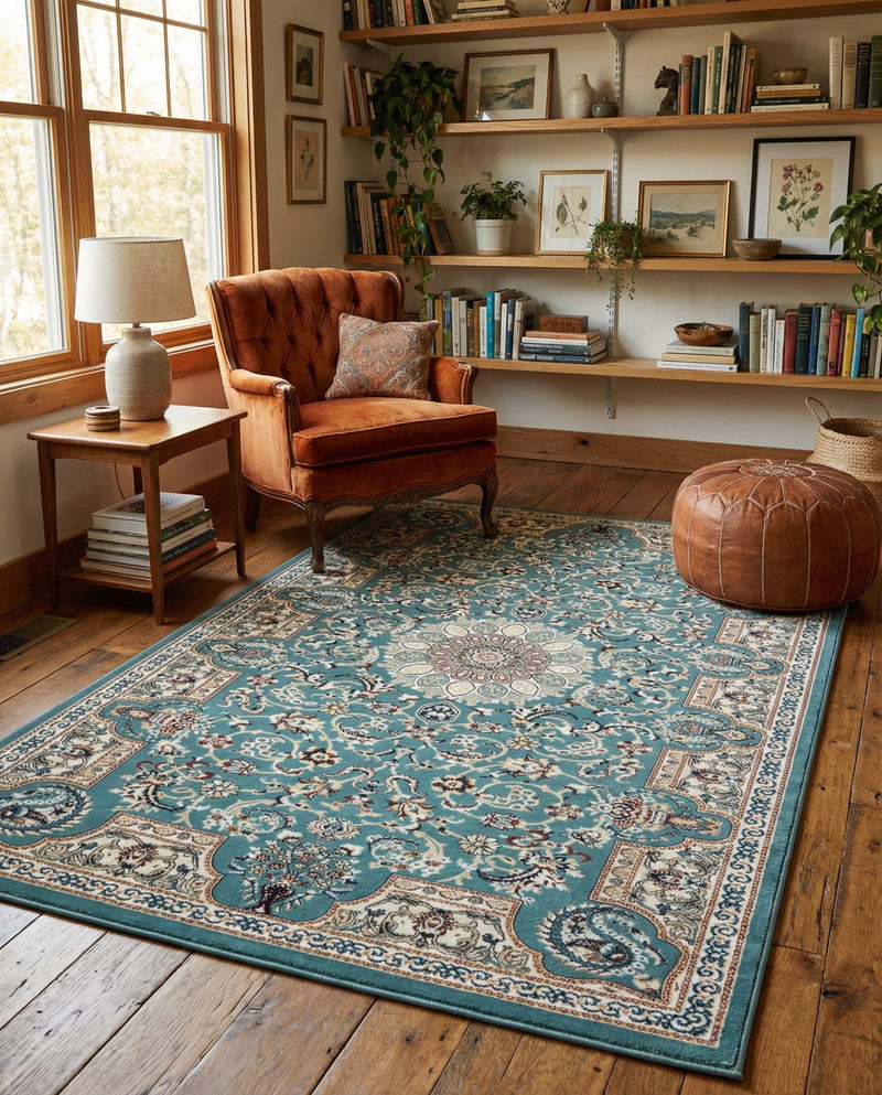 Persian Elegance Collection Area Rug -  Qom Rectangle Blue  lifestyle 18