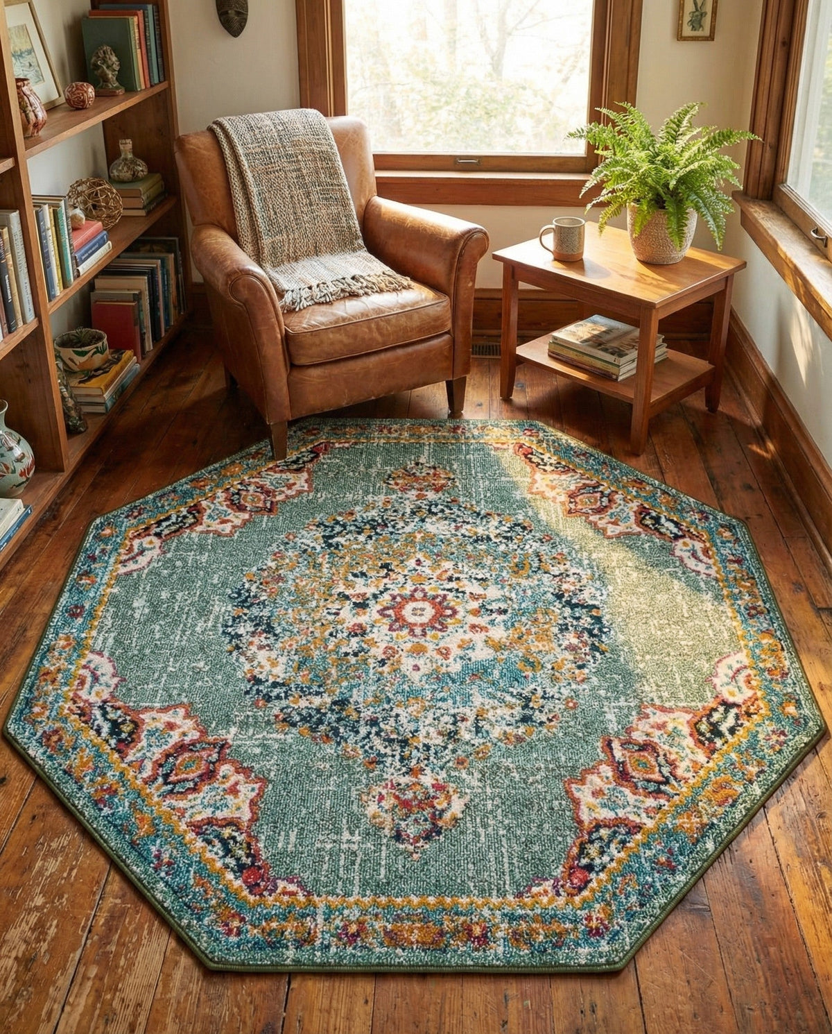 Brighton Terrace Collection Area Rug - Hove (Green) Octagon Green  lifestyle 56