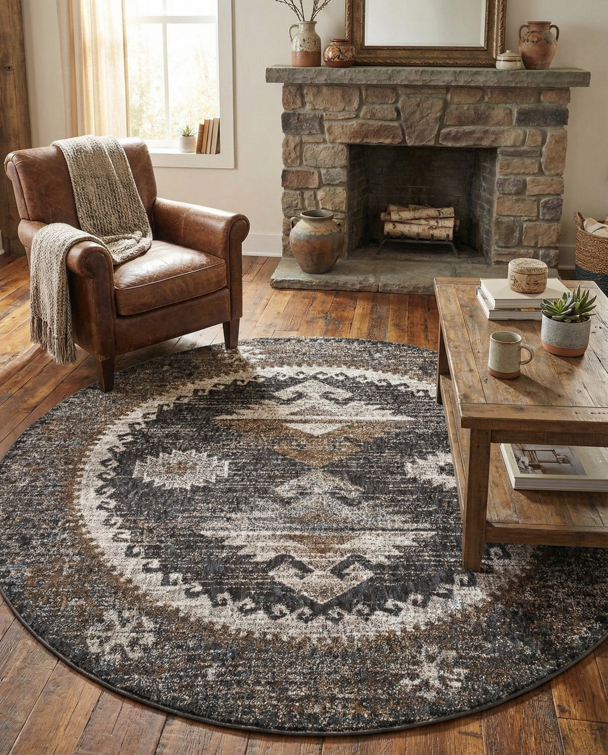 Desert Modern Eco Rug Series Collection Area Rug -  Mojave Round Charcoal Gray  lifestyle 93