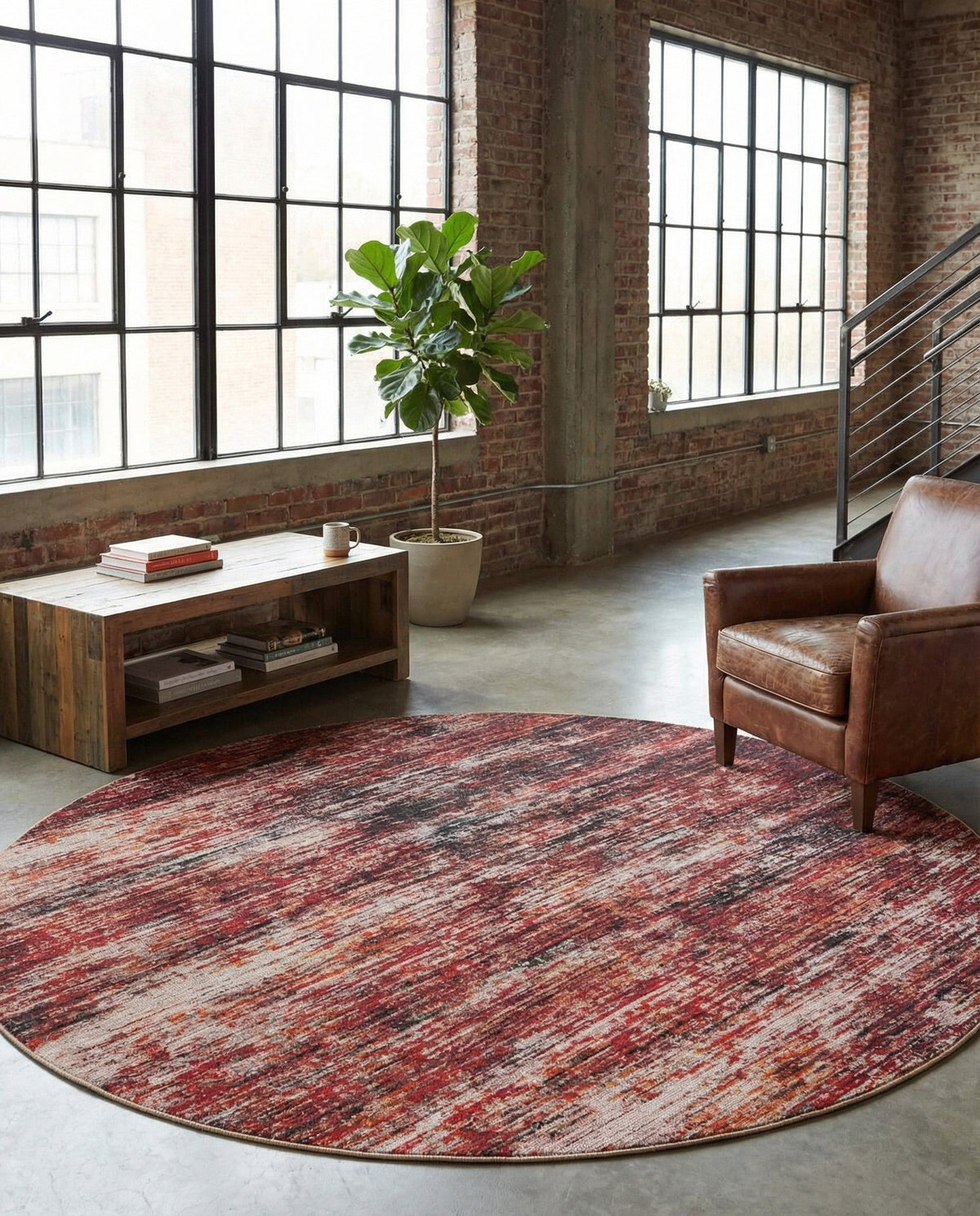 Sahara Essence Collection Area Rug - Oasis (Rust Red) Round Rust Red  lifestyle 82