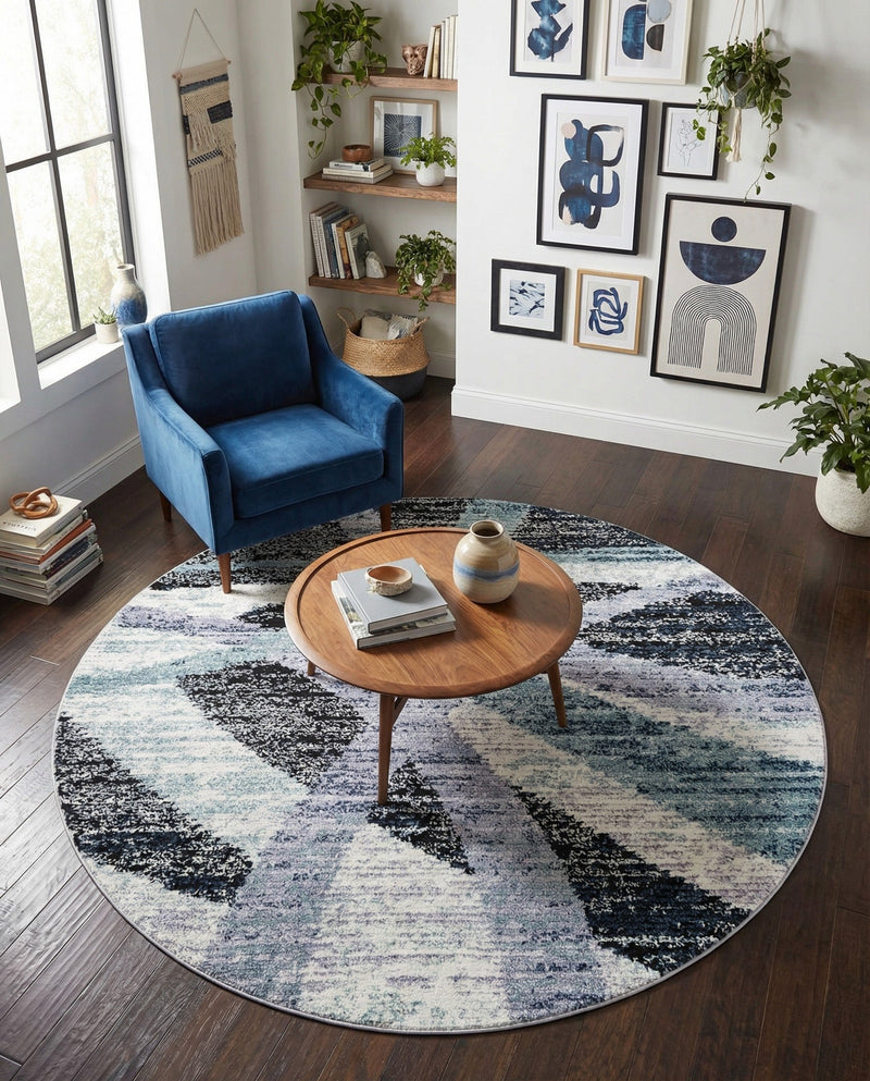 Santa Fe Trails Collection Area Rug -  Navajo Round Gray and Ivory  lifestyle 59